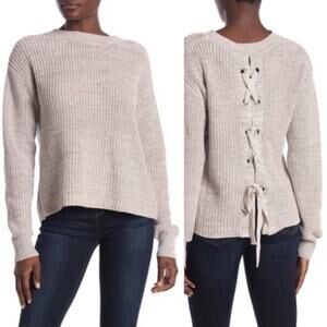 Bobeau Lace-Up Knit Crewneck Sweater Size Small